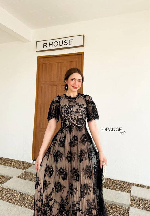 ORANGE JUICE  Black Lacey Maxi Dress